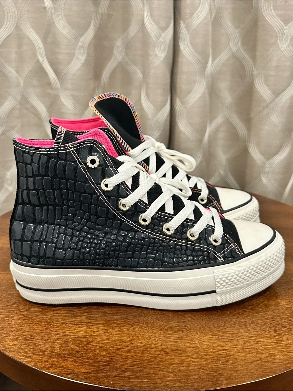 Converse All Star Lift Women’s Leather High Top Sneakers - Black Pink Size 7.5 - Picture 5 of 12